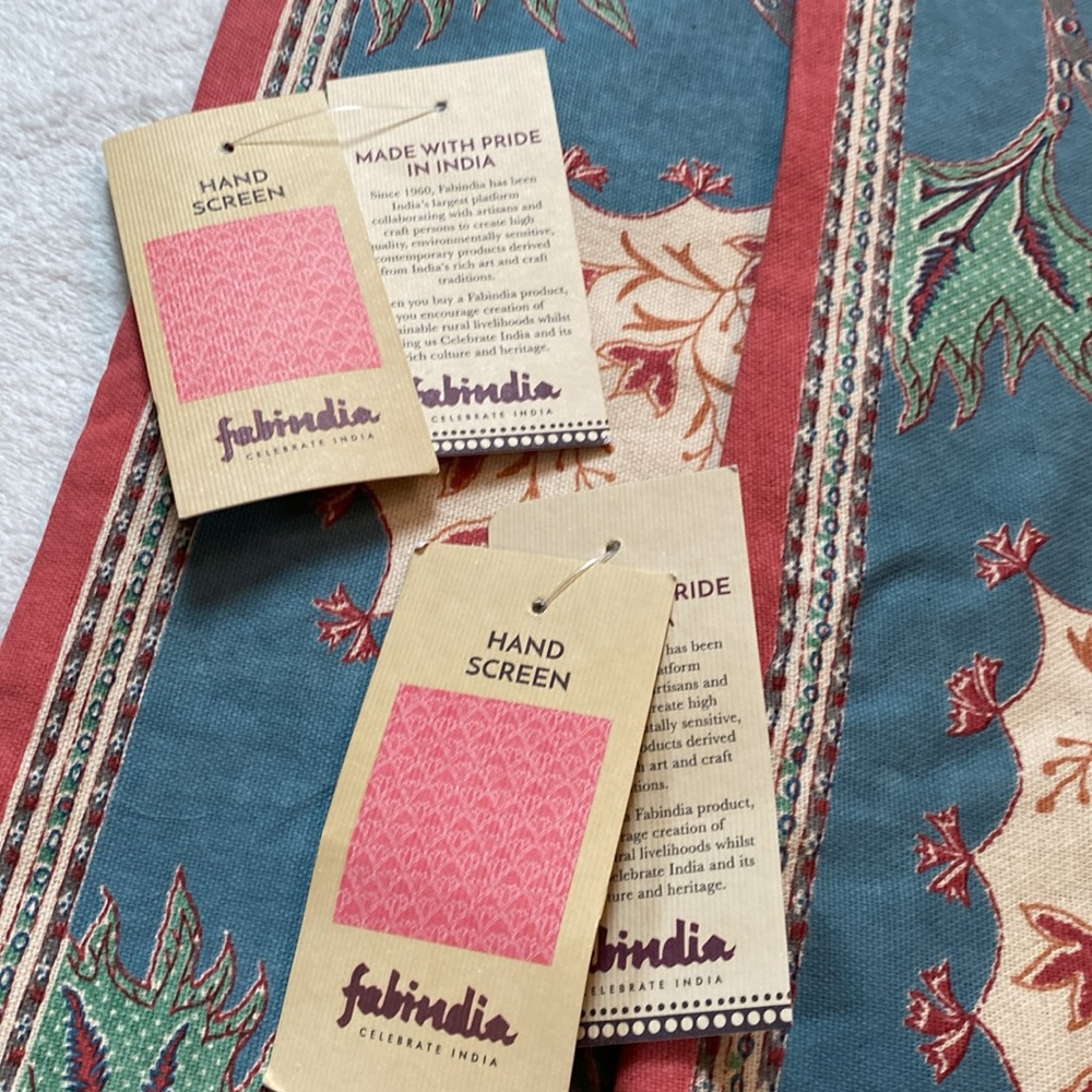 NWT Fabindia Blue Inaya cotton printed accent throw pillow covers SET OF TWO - Picture 6 of 12